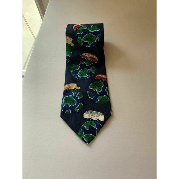 Save The Children Tie Educate The World School Bus Silk  57" L  4" W - Picture 1 of 2